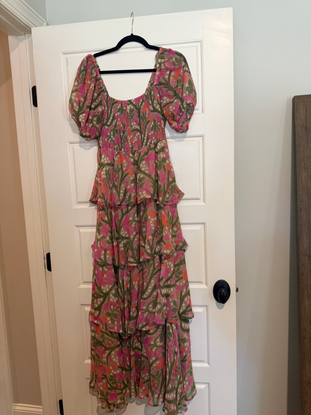 entro Pink and Olive Green Floral Maxi Dress